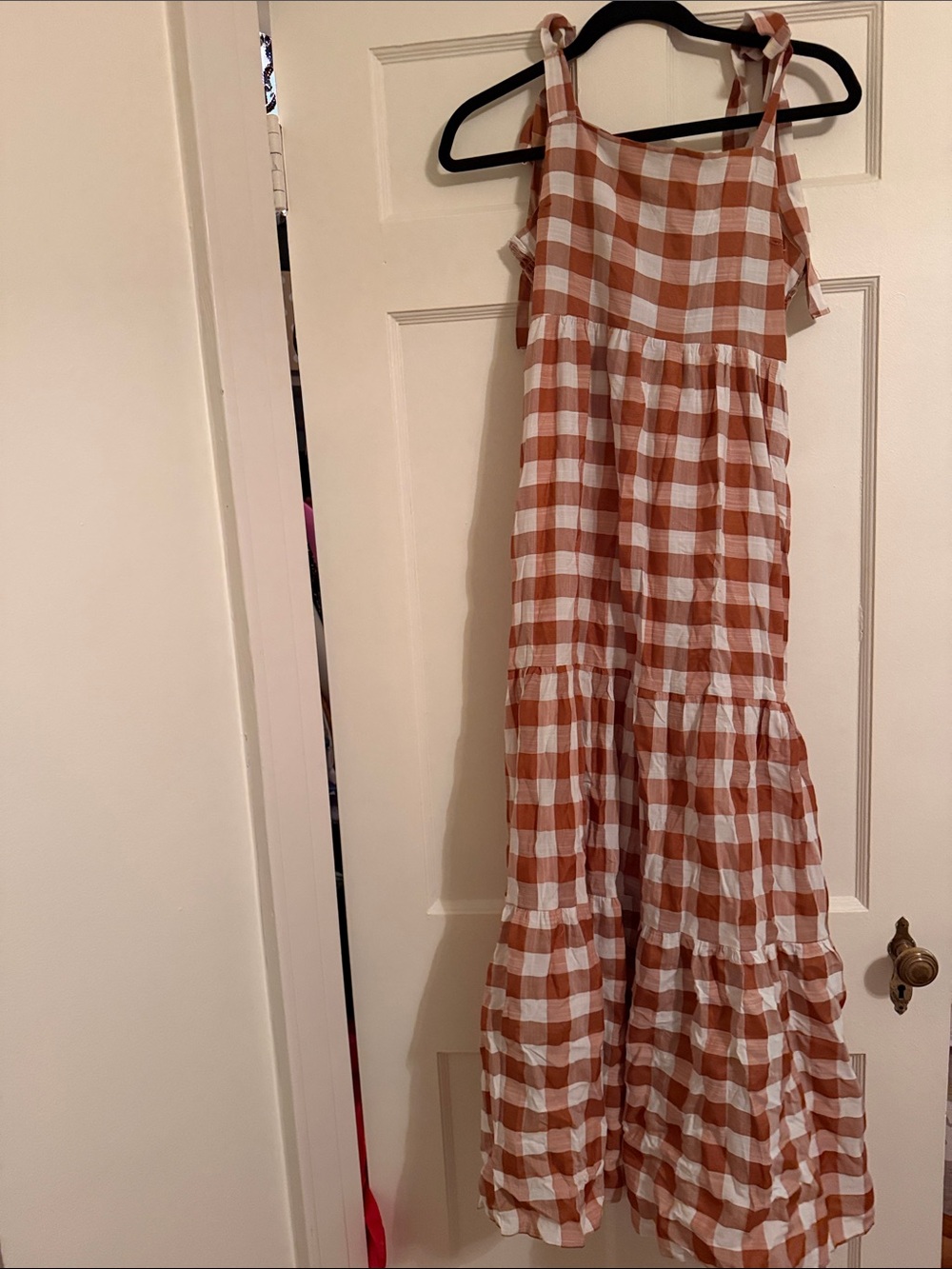 Tiered Gingham Maxi Dress in Rust & White